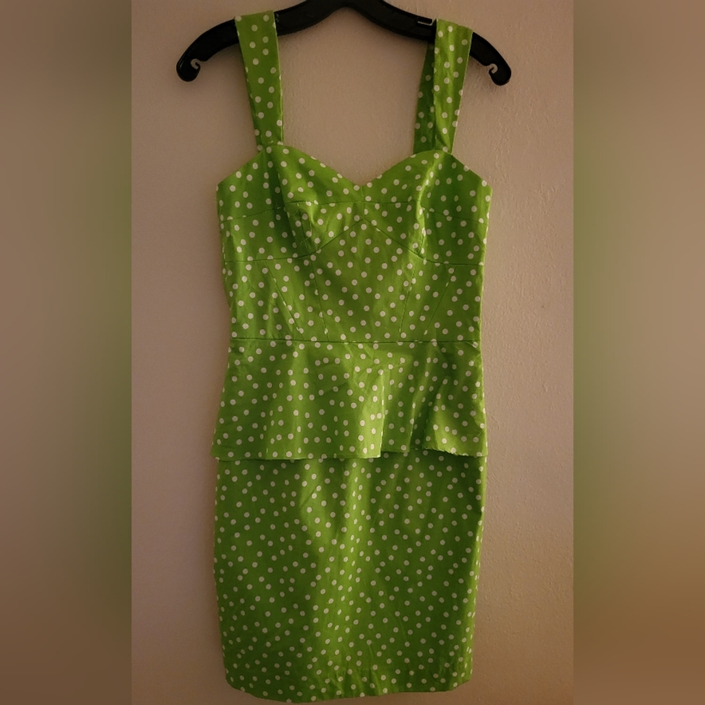 Betsy Johnson polka dot dress tiered green with white dots size 6
